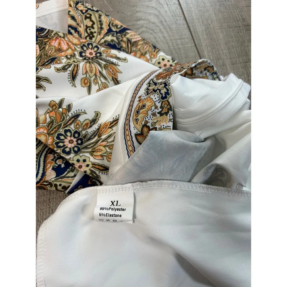 White Paisley‎ Print High Waisted Shorts XL Boho